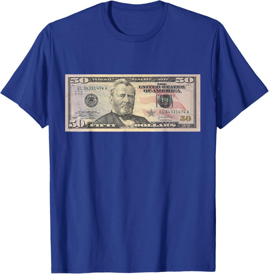 Official $50 Dollar Bill Vintage Money Design Cash Currency T-Shirt - T-Shirt | Royal