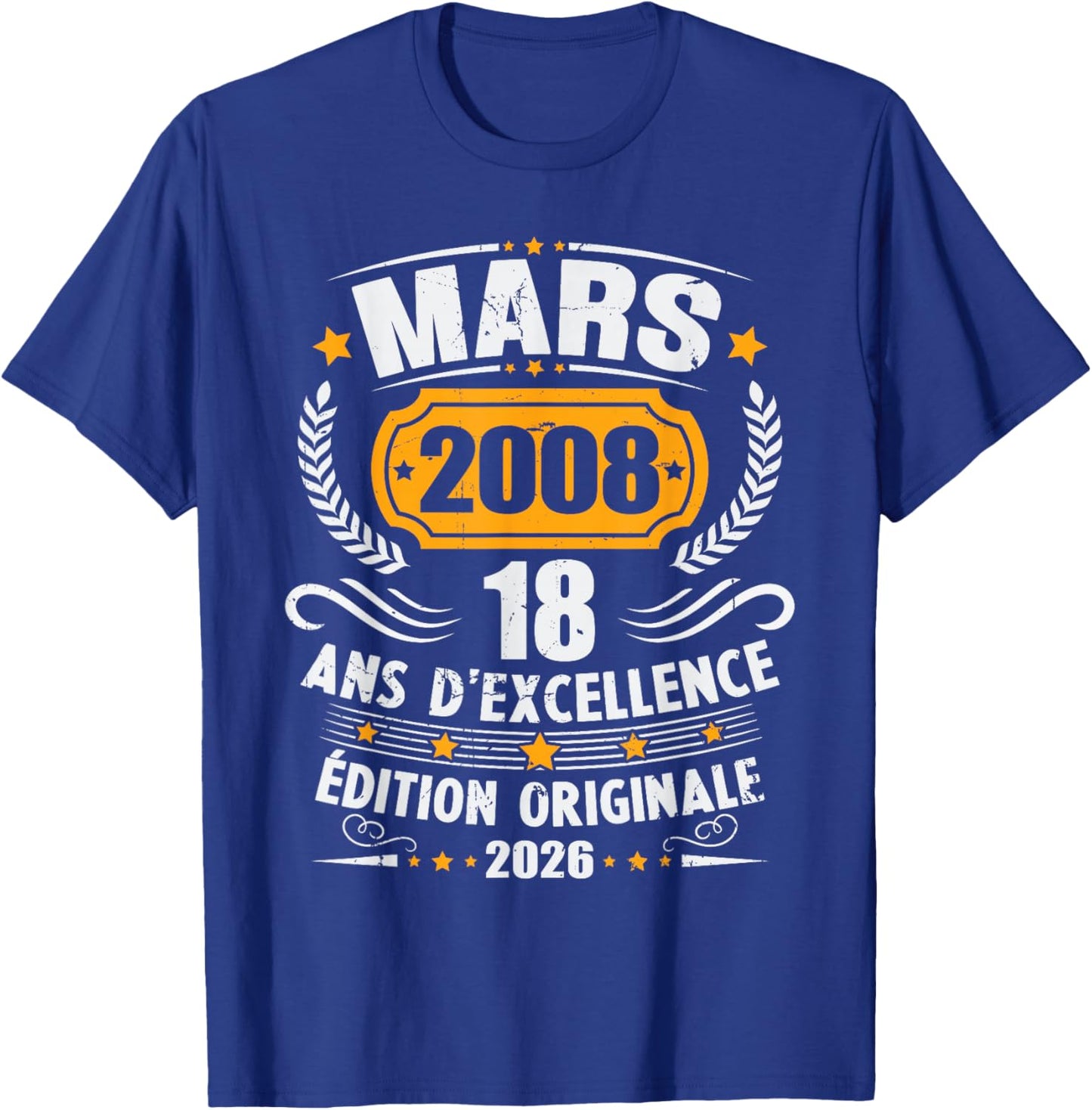 Vintage Birthday Gift 18 Years Born in March 2008 T-Shirt - T-Shirt | Royal