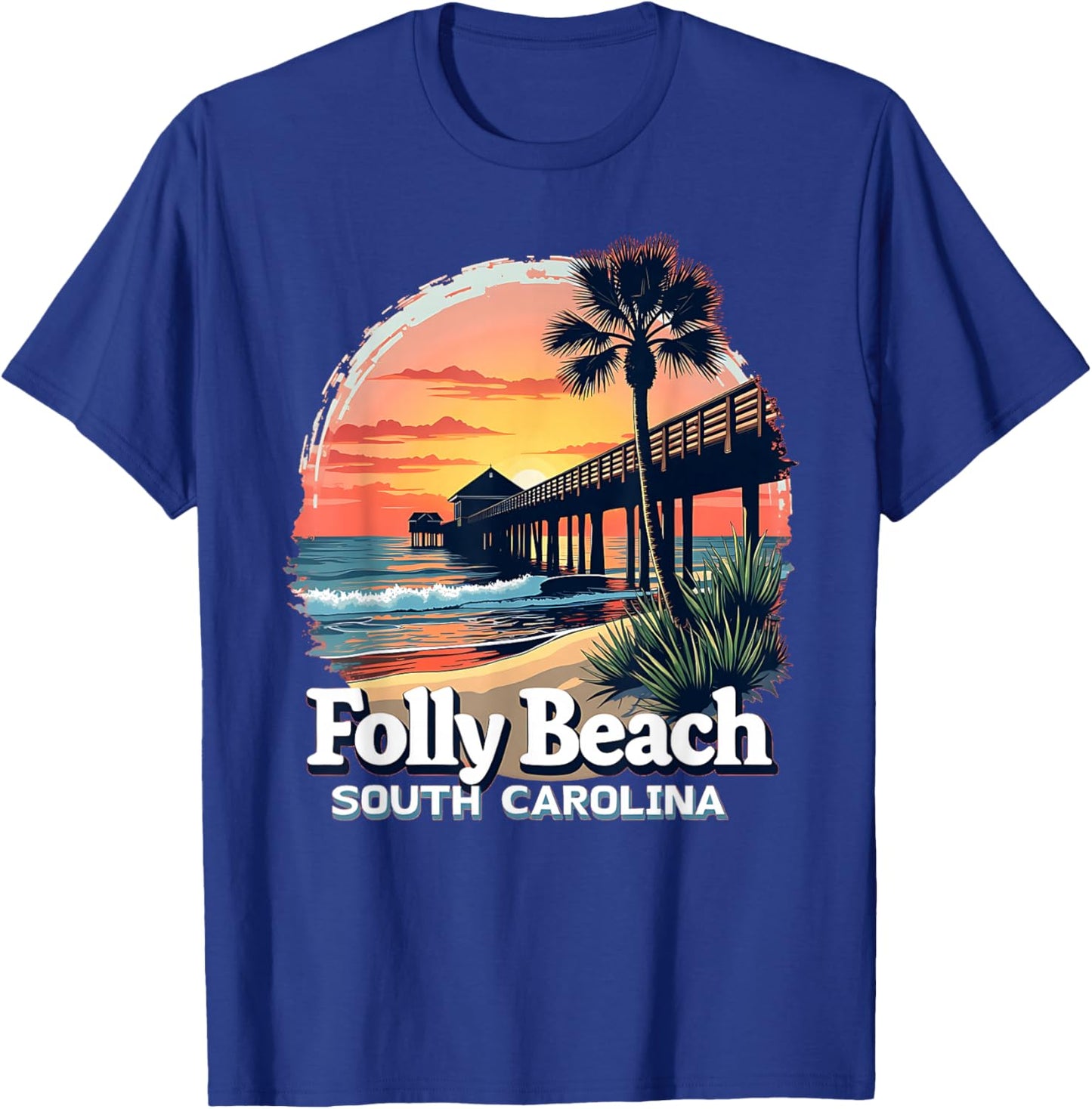 Scenic Sunset Beach Vacation Folly Beach South Carolina T-Shirt - T-Shirt | Royal