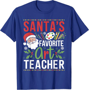 Christmas Art Teacher Painting Santa's Favorite Art Teacher T-Shirt - T-Shirt | Royal
