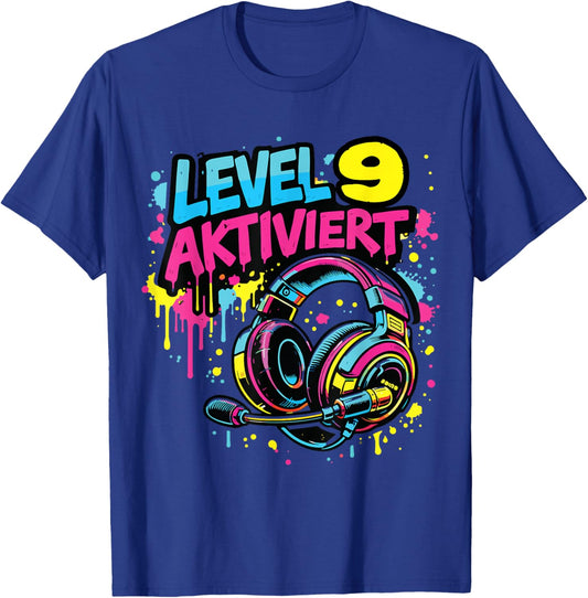 9. Geburtstag Jungen Video Gamer Level 9 Aktiviert Kids T-Shirt - T-Shirt | Royal