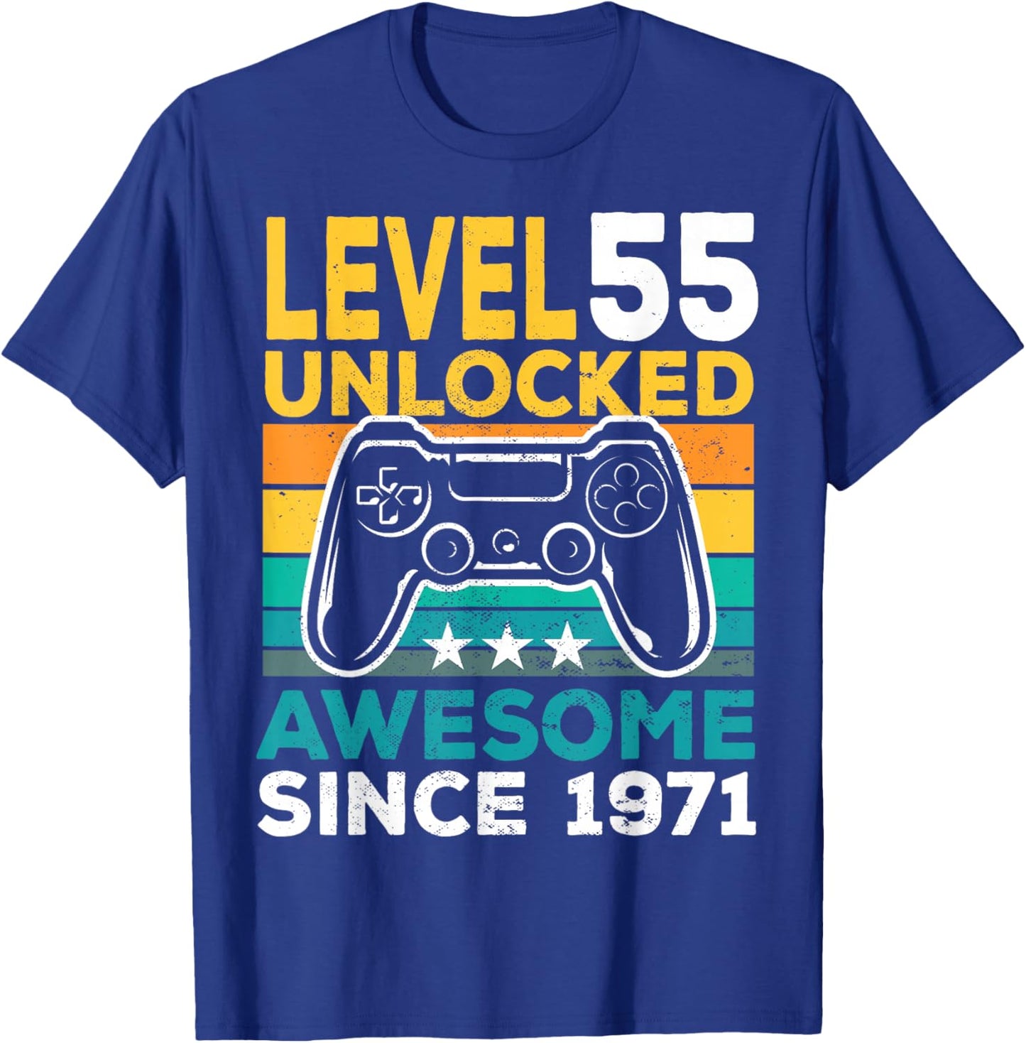 Level 55 Unlocked Awesome Since 1971 55th Birthday Gaming T-Shirt - T-Shirt | Royal