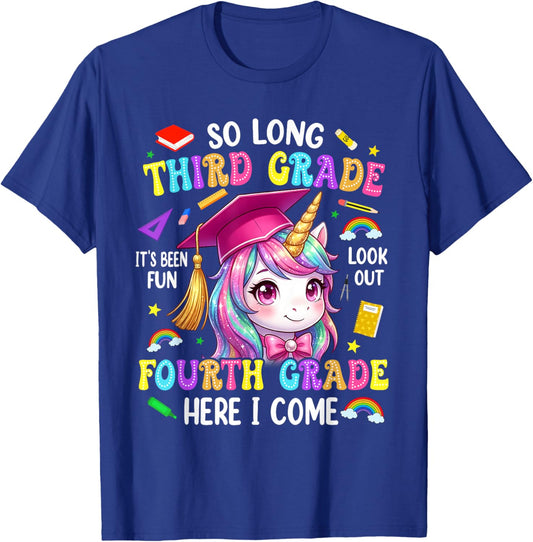 So Long Third Grade Hello Fourth Grade Graduation Girls Kids T-Shirt - T-Shirt | Royal