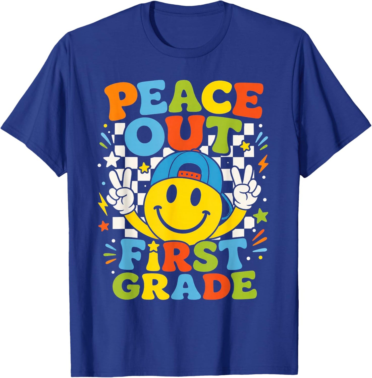 Peace Out 1st Grade Boys Kid Graduation Last Day of School T-Shirt - T-Shirt | Royal