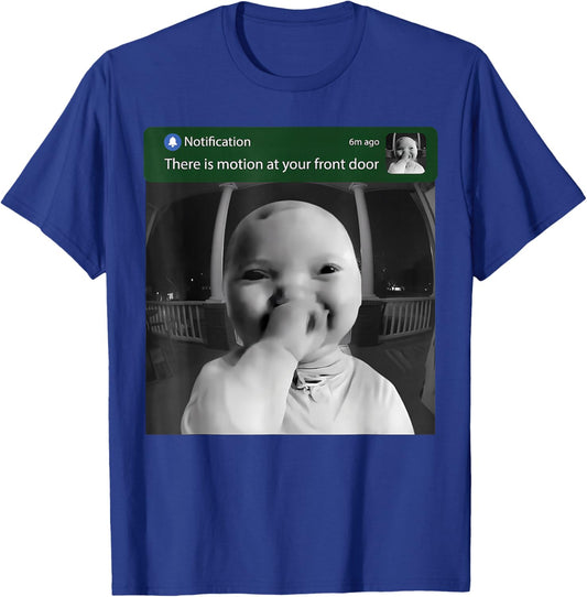 Ai Baby Holding Laugh Motion at Your Front Door Brainrot T-Shirt - T-Shirt | Royal
