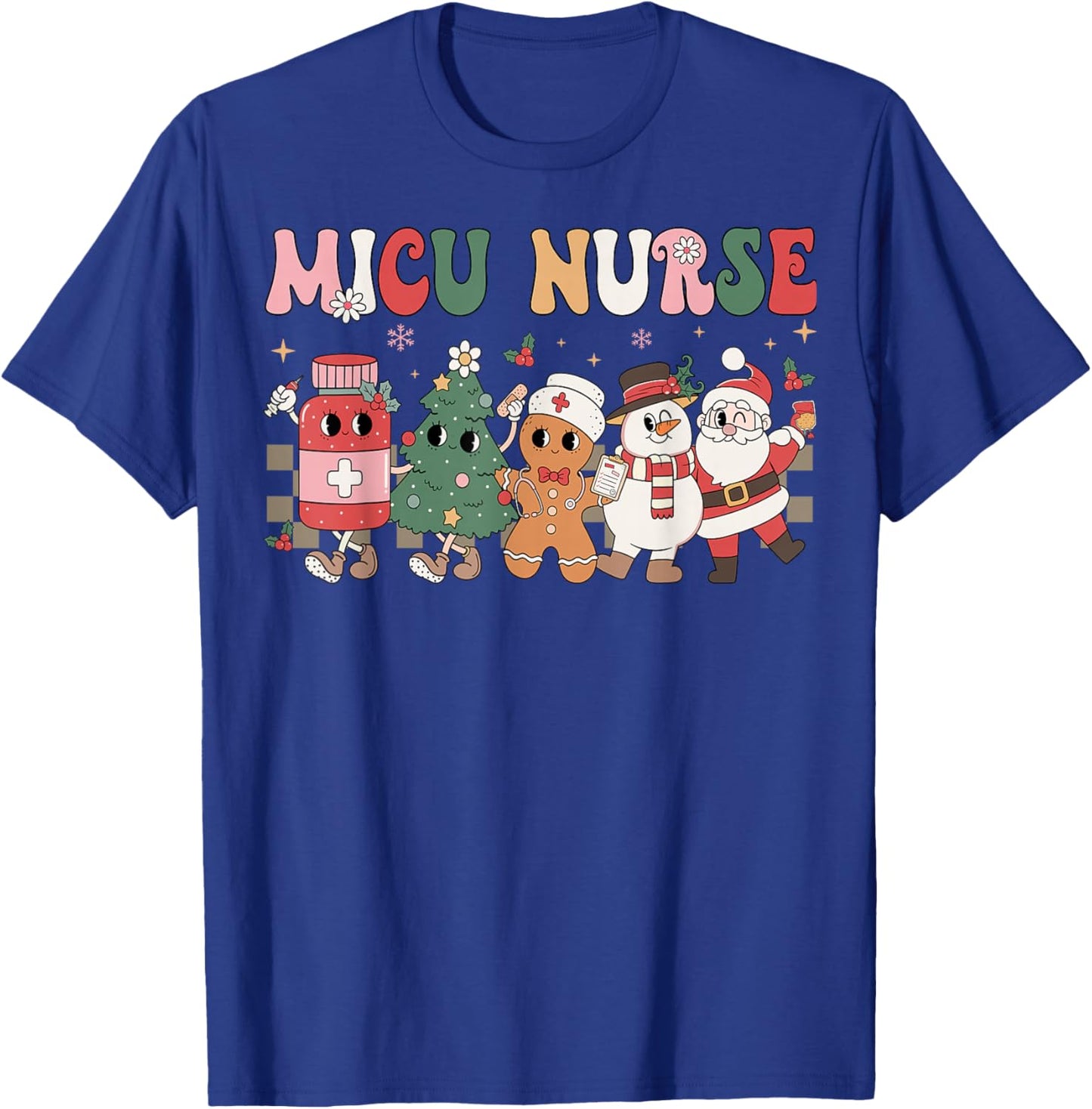 MICU Nurse Christmas Tree Gingerbread Nurse Retro T-Shirt - T-Shirt | Royal