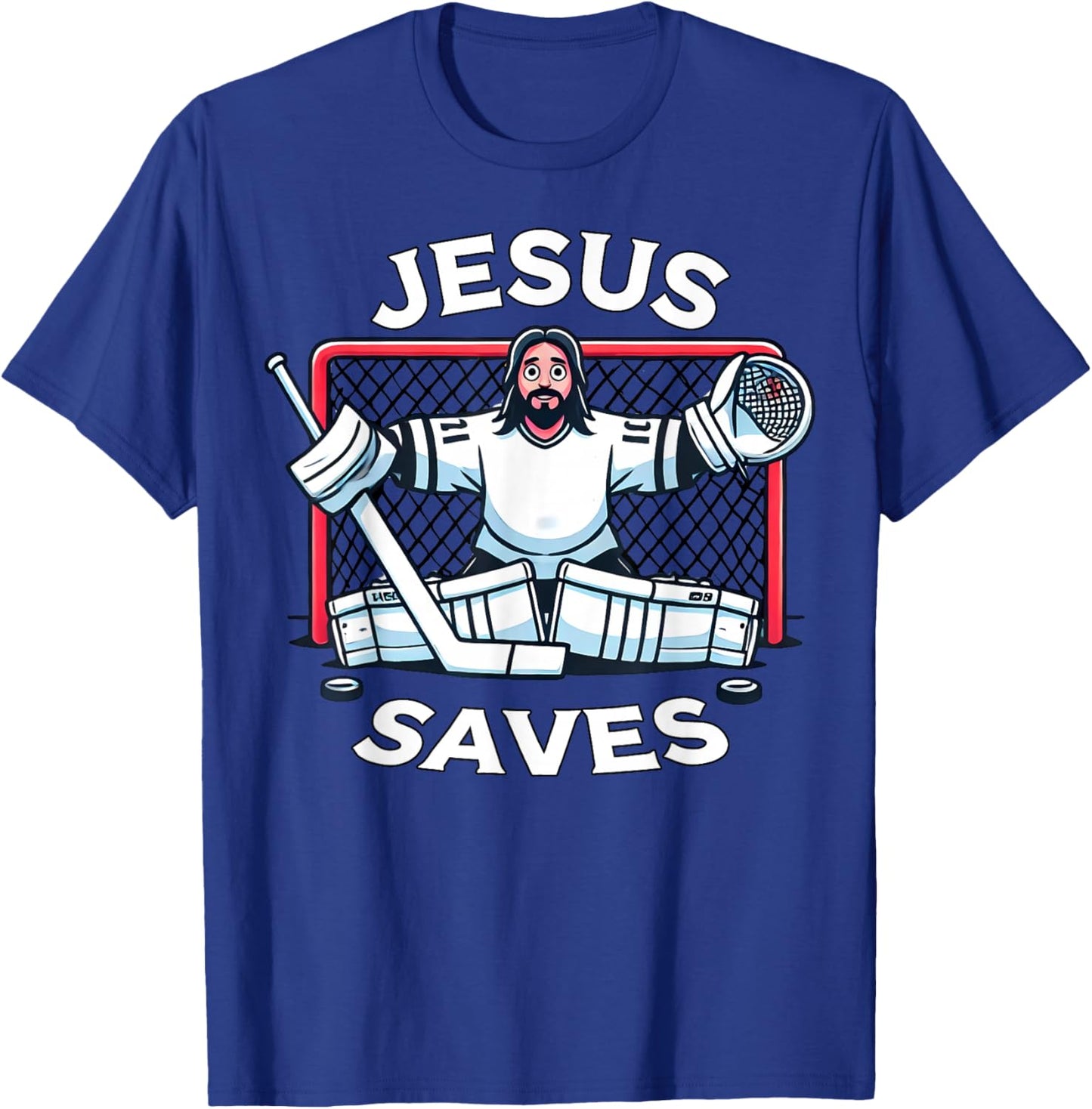 Funny Hockey Jesus Saves Goalie Sports Humor T-Shirt - T-Shirt | Royal