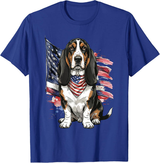 Basset Hound 4th of July Patriotic Dog T-Shirt - T-Shirt | Royal
