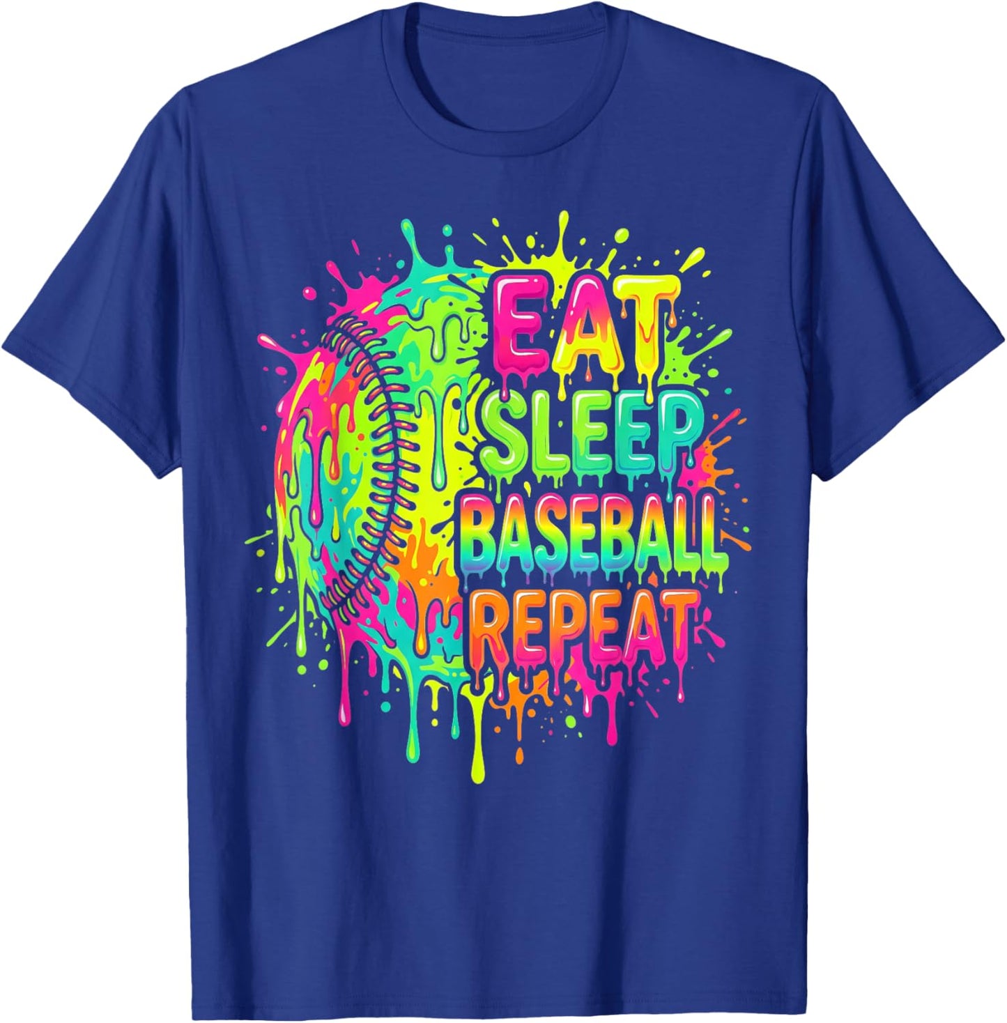 Eat Sleep Baseball Repeat Drip Rainbow Splash Boys Baseball T-Shirt - T-Shirt | Royal