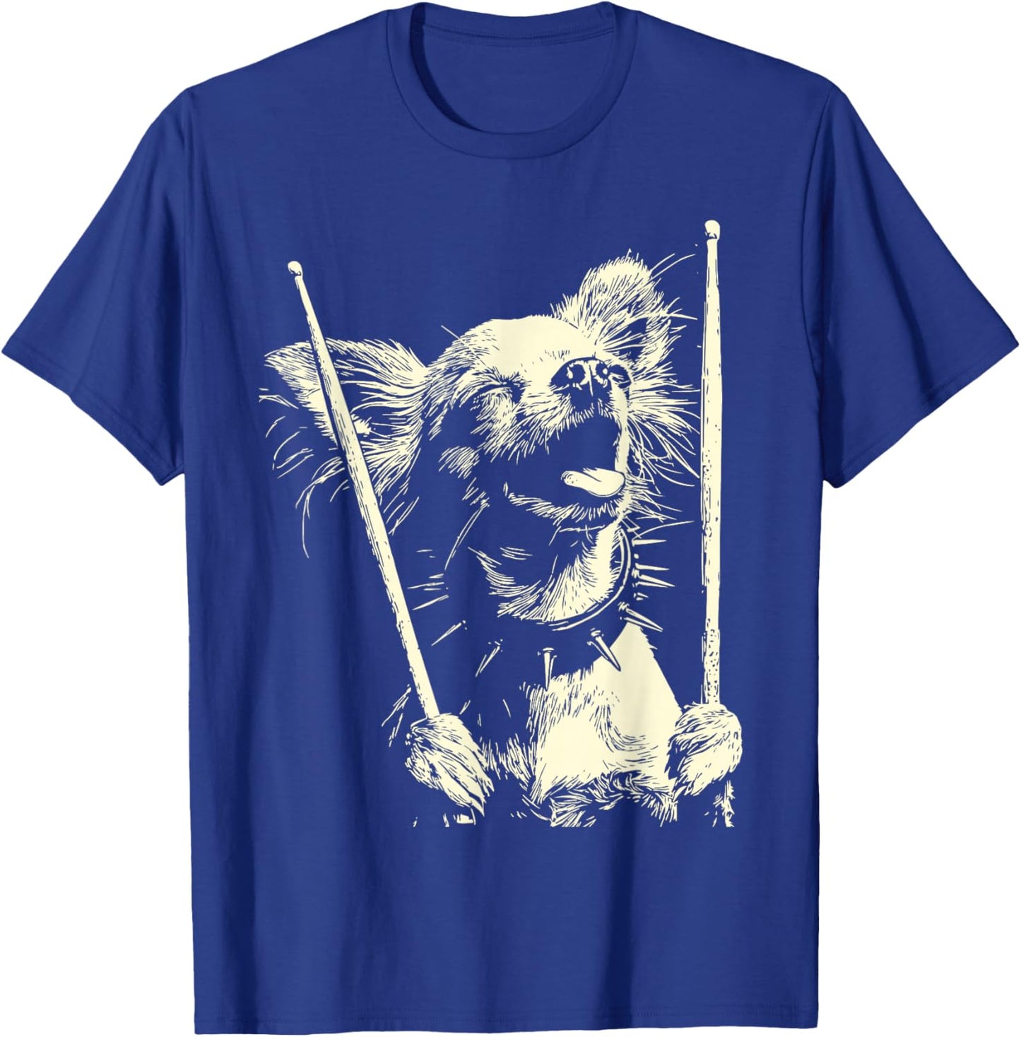 Chihuahua Playing Drums Funny Musician Dog Drummer Punk T-Shirt - T-Shirt | Royal