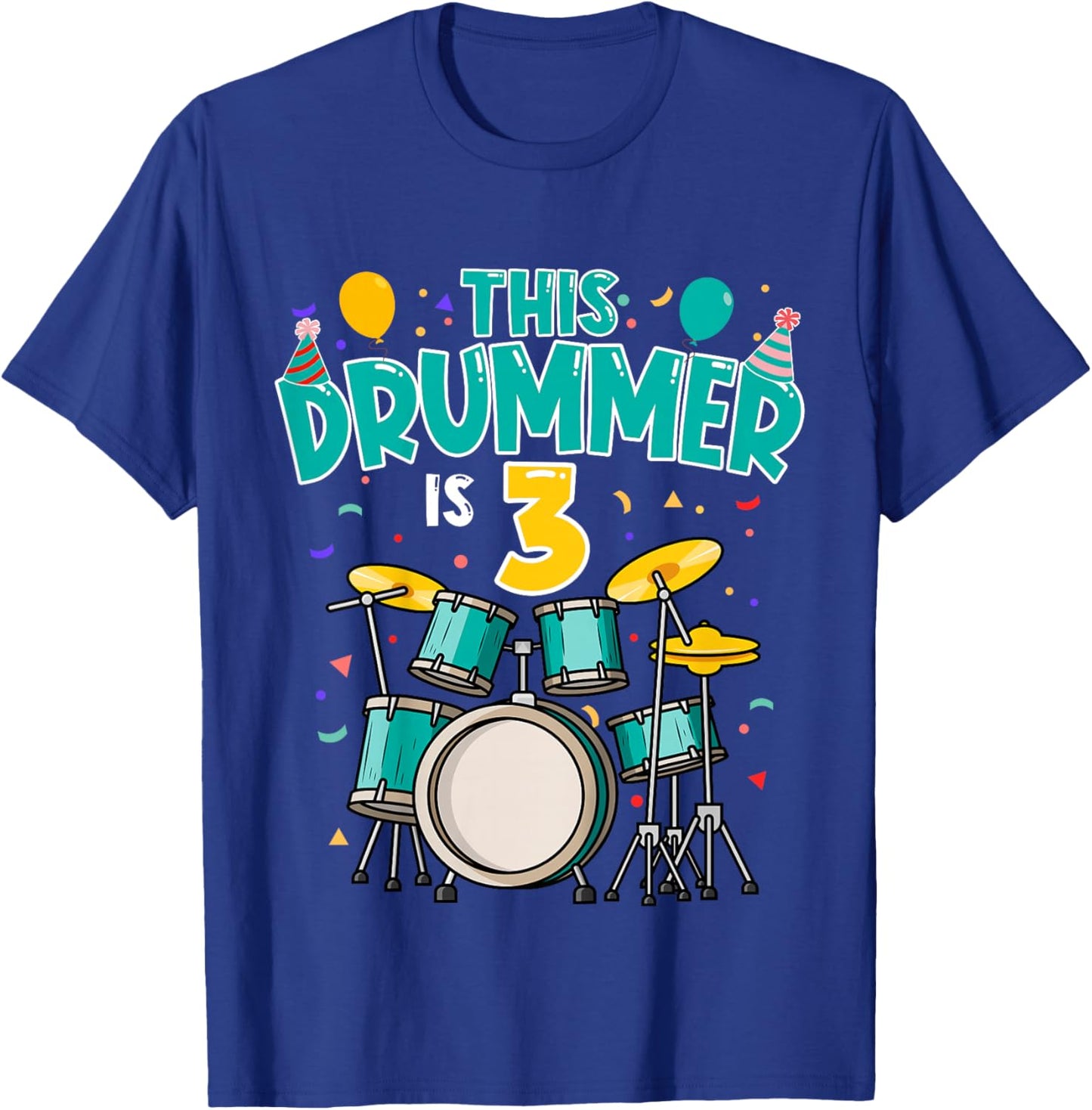 3 Years Old Drummer 3rd Birthday Drum Set Drumming T-Shirt - T-Shirt | Royal