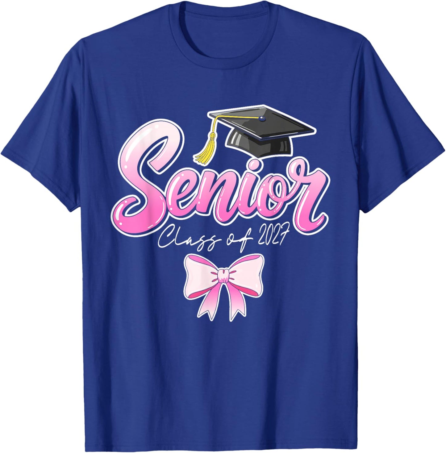Senior Graduation Class 2027 Graduate Girls Pink Ribbon T-Shirt - T-Shirt | Royal