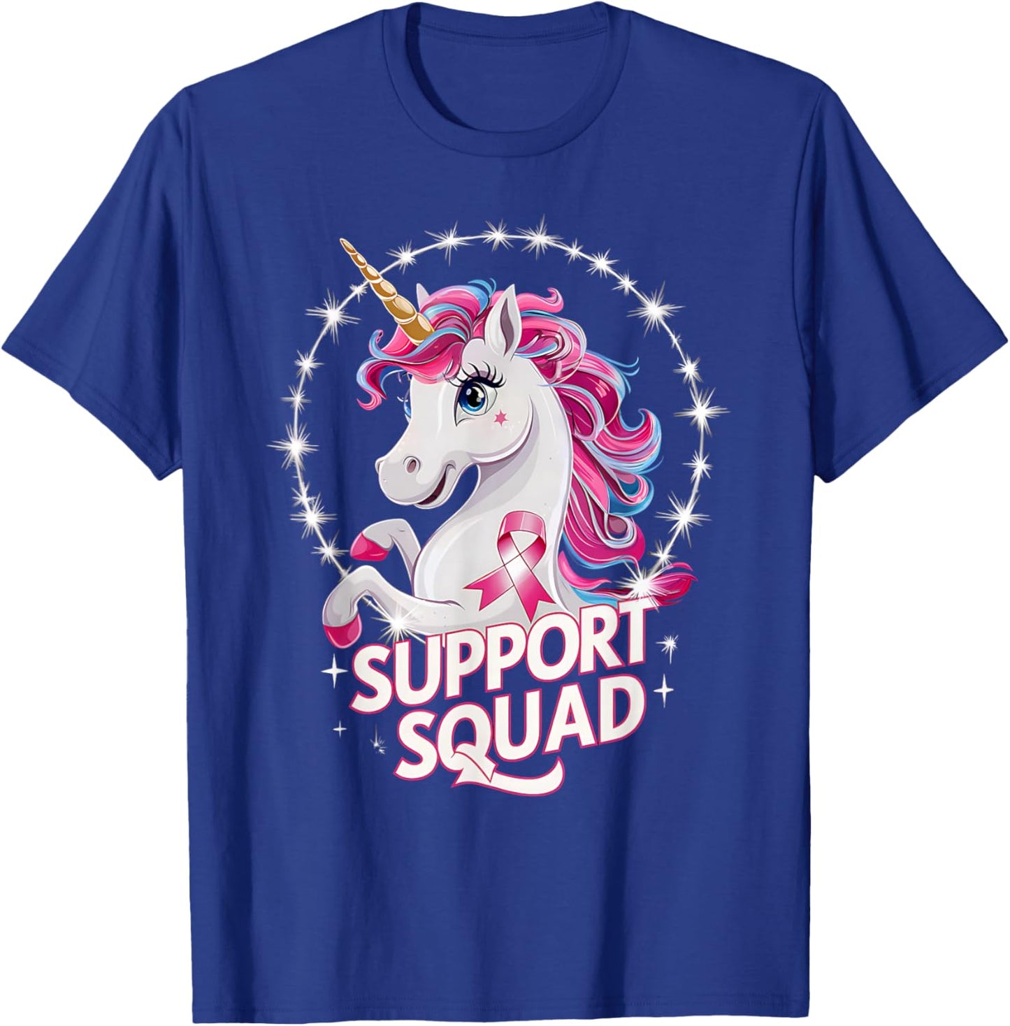 Pink Ribbon Breast Cancer Awareness Support Squad Unicorn T-Shirt - T-Shirt | Royal