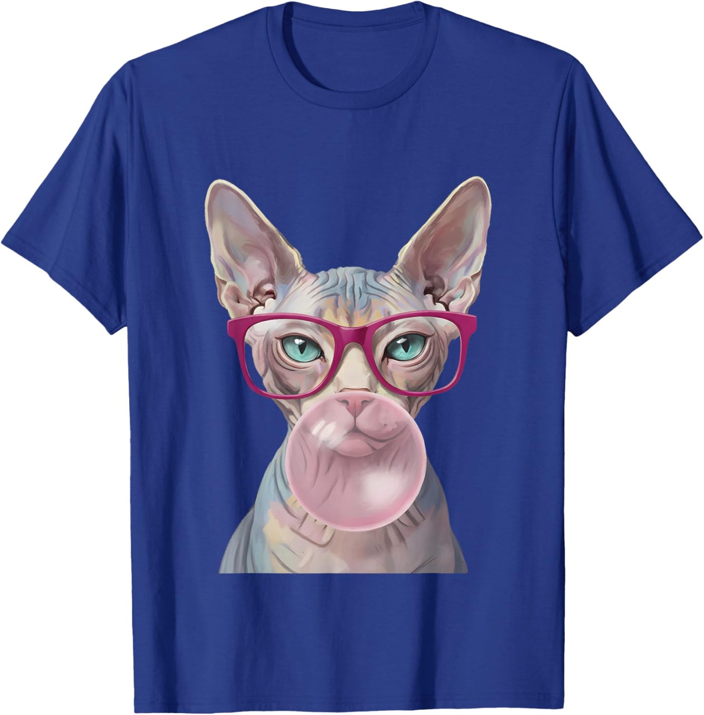 Sphynx Cat Glasses Bubble Gum Funny Hairless Women T-Shirt - T-Shirt | Royal