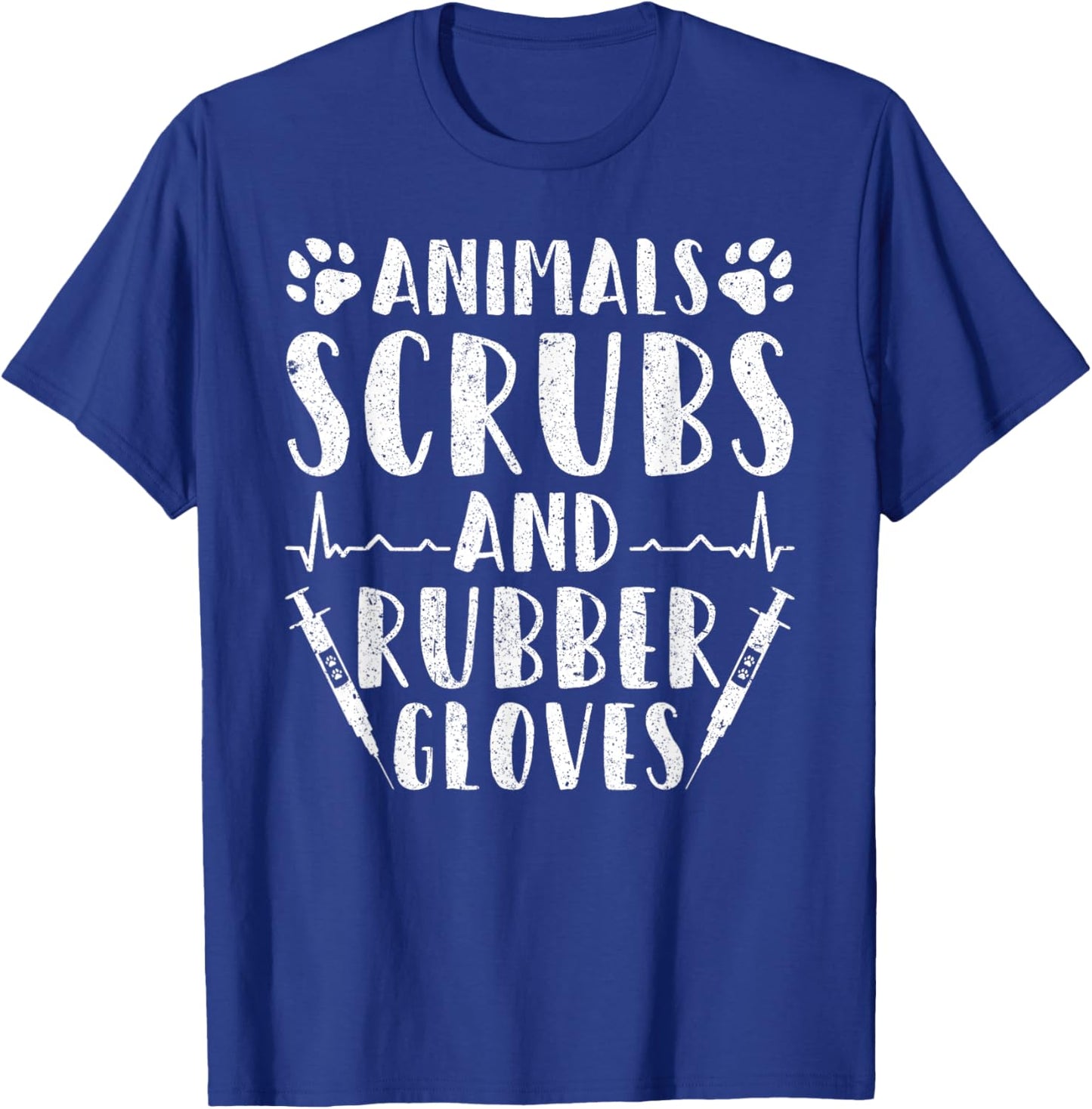 Veterinary Assistant Animals Scrubs And Rubber Gloves T-Shirt - T-Shirt | Royal