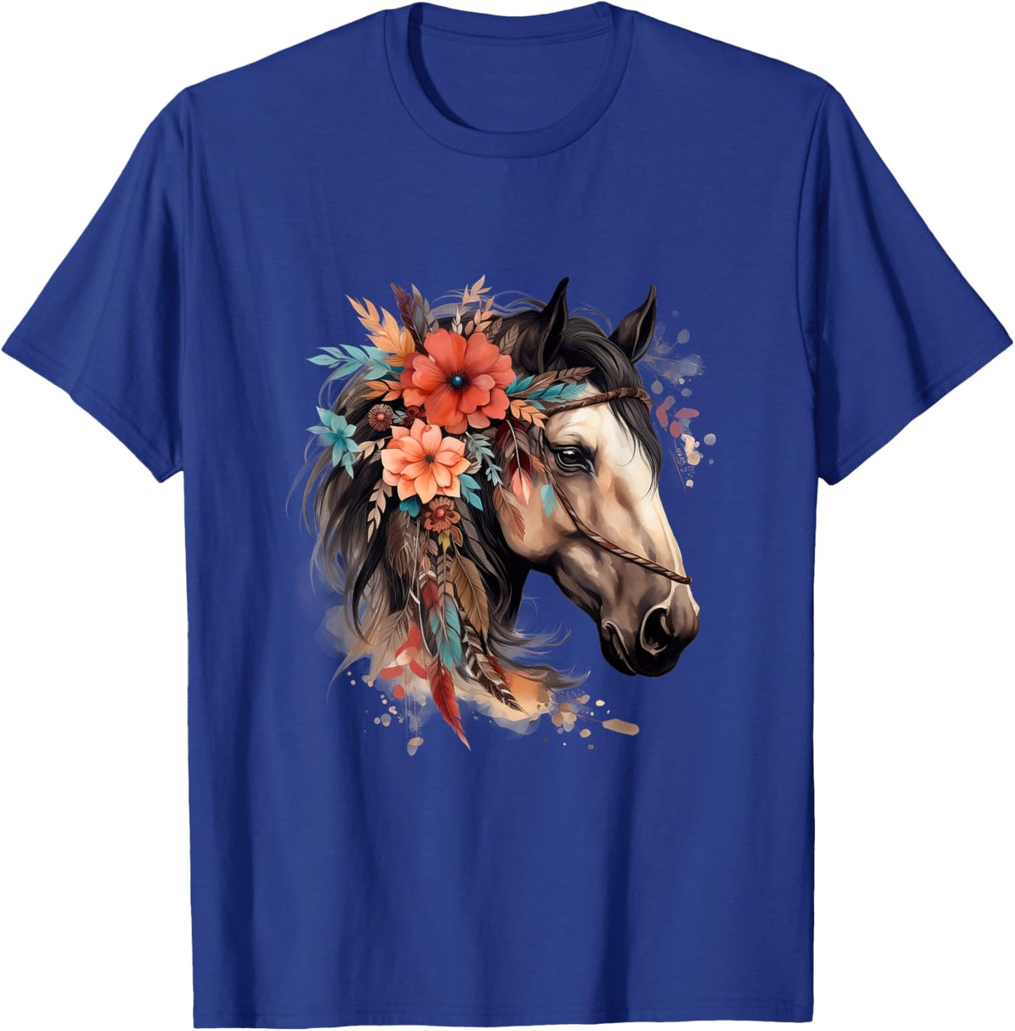 Floral Wild Horse Country Horse Riding T-Shirt - T-Shirt | Royal
