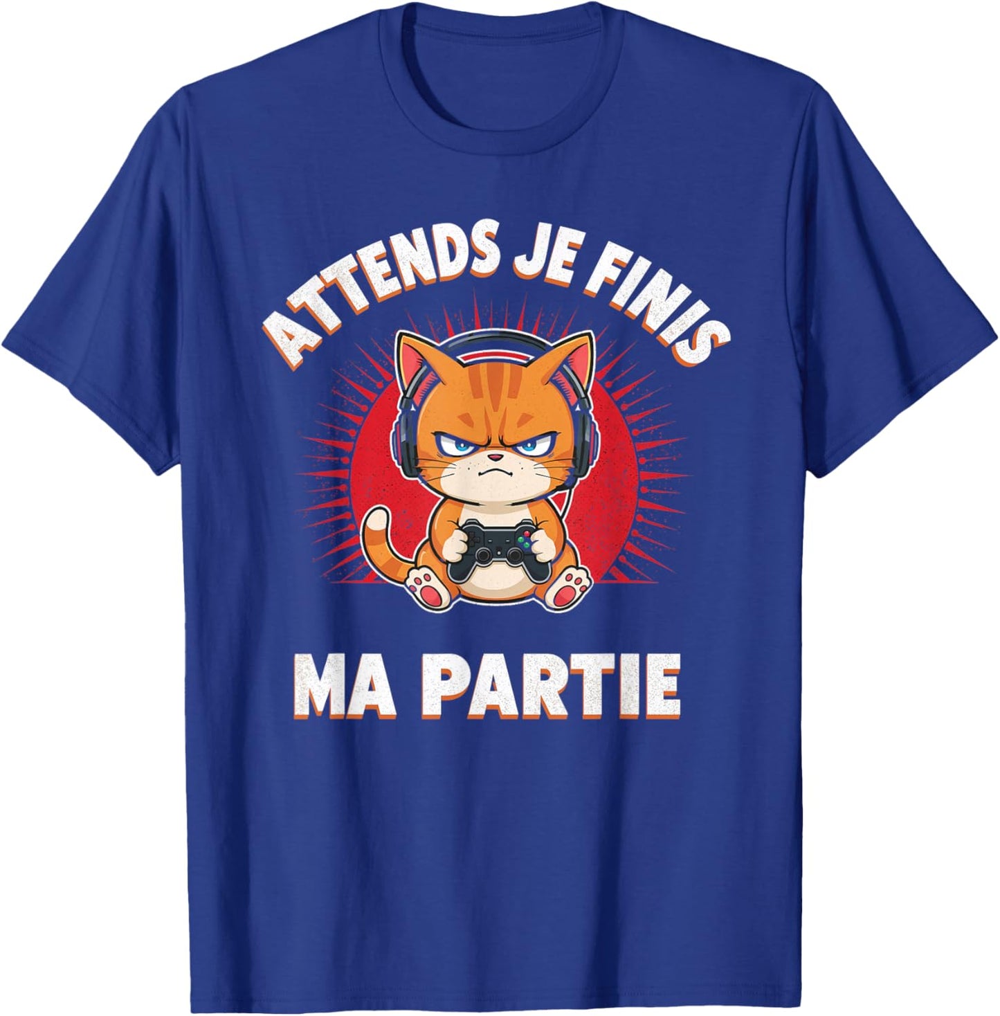 Wait I Finish My Game Funny Humor Gaming Cat Gamer T-Shirt - T-Shirt | Royal