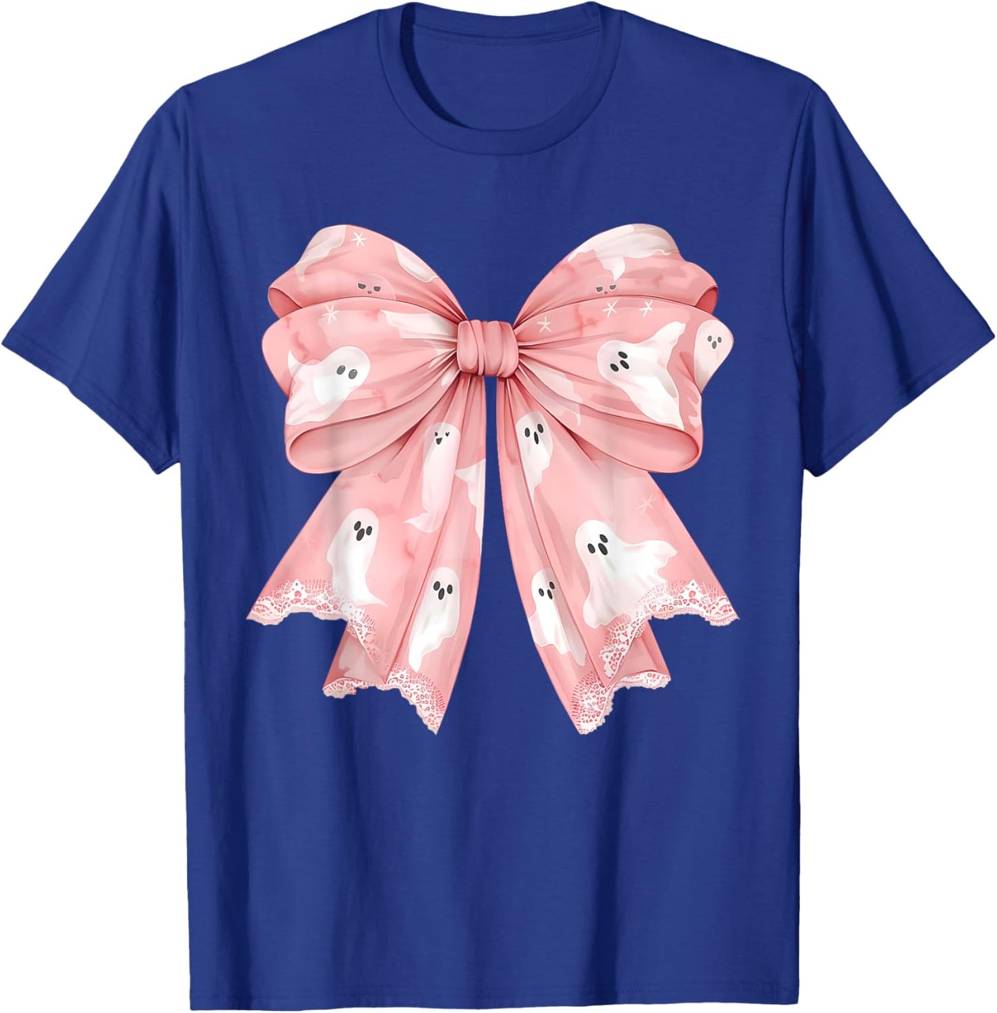 Pink Ghost Bow Coquette Halloween Spooky Season Girls T-Shirt - T-Shirt | Royal
