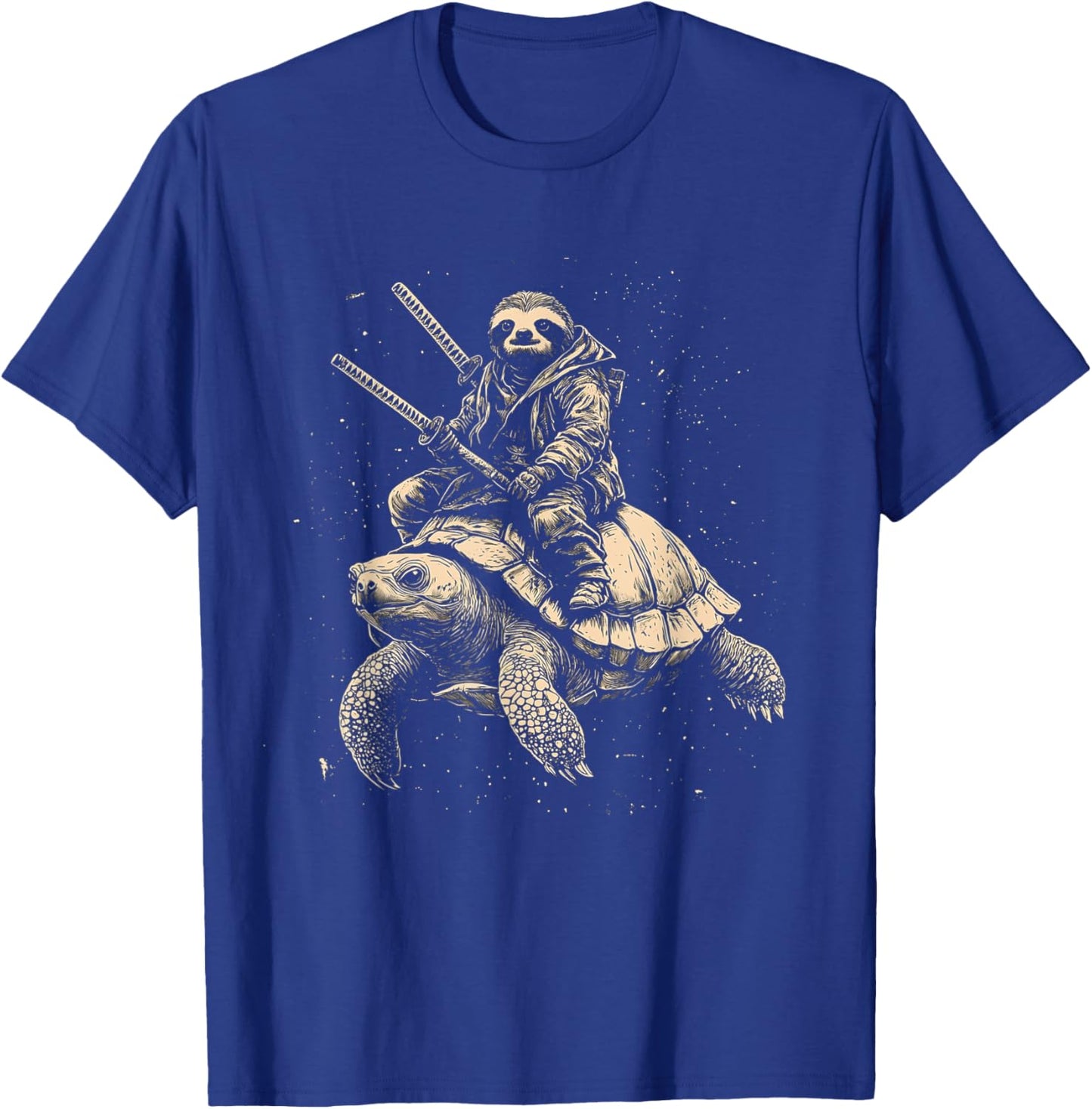 Sloth on Turtle with Katana Cool Samurai Animal Design T-Shirt - T-Shirt | Royal