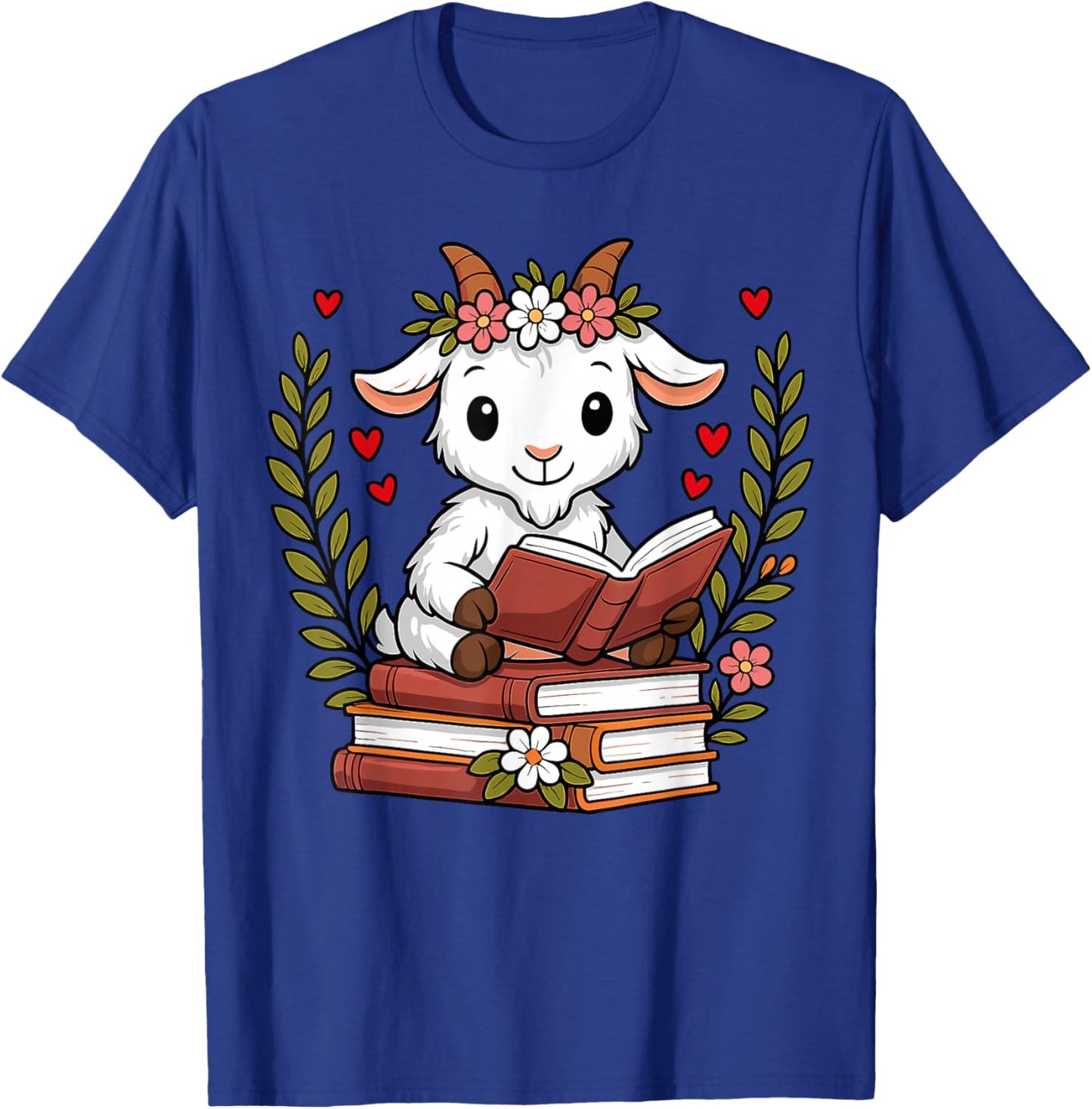Goat Reading Book Graphic Goat with Book Floral T-Shirt - T-Shirt | Royal