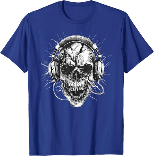 Skull with Headphones Music T-Shirt - T-Shirt | Royal