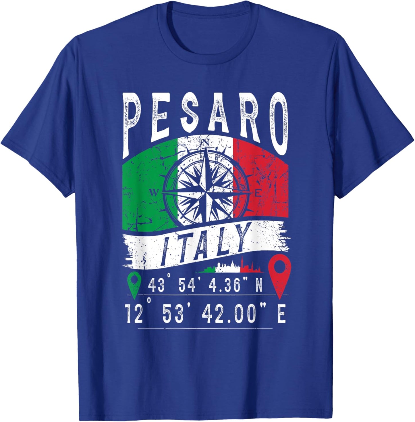 Pesaro Italy Flag Italia GPS Coordinates Of Pesaro T-Shirt - T-Shirt | Royal