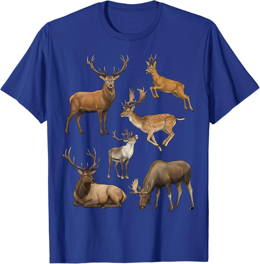 Types of Deer Species Wildlife Science Boys Girls Kids T-Shirt - T-Shirt | Royal
