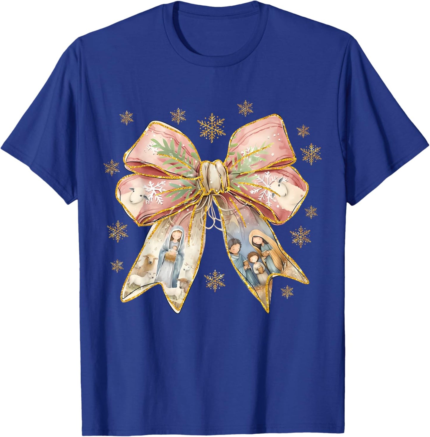 Jesus Christmas Coquette Bow Nativity Scene Christian Women T-Shirt - T-Shirt | Royal