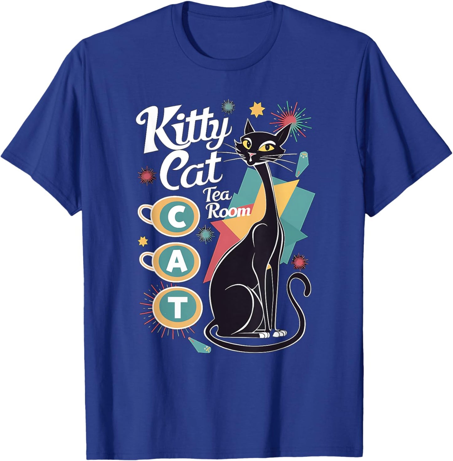 Retro Mid-Century Modern Kitty Cat Tea Room Design Women T-Shirt - T-Shirt | Royal