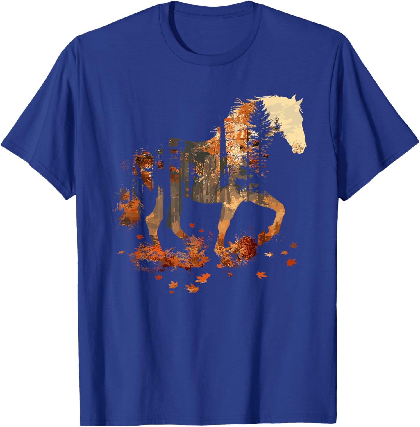 Cute Horse Lover Autumn Leaves Pony Animal Wildlife T-Shirt - T-Shirt | Royal