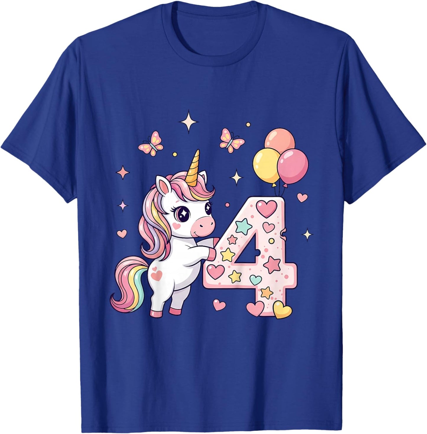 Kids Cute Unicorn 4th Birthday Party Outfit for Girls 4 Years Old T-Shirt - T-Shirt | Royal