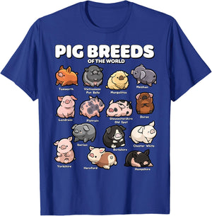 Cute Pig Breeds of the World Funny Farm Animal Lovers T-Shirt - T-Shirt | Royal