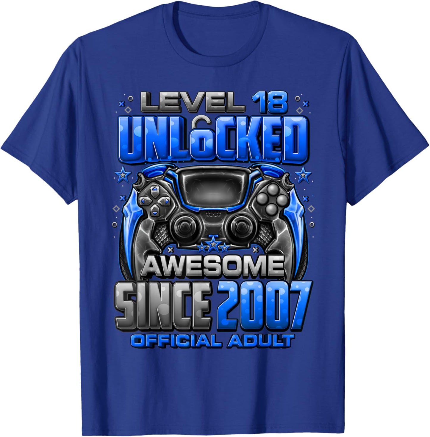 Level 18 Unlocked Awesome Since 2007 18th Birthday Gaming T-Shirt - T-Shirt | Royal
