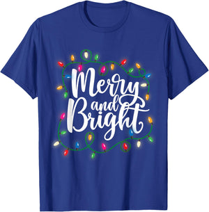 Funny Merry and Bright Christmas Lights Xmas Holiday T-Shirt - T-Shirt | Royal