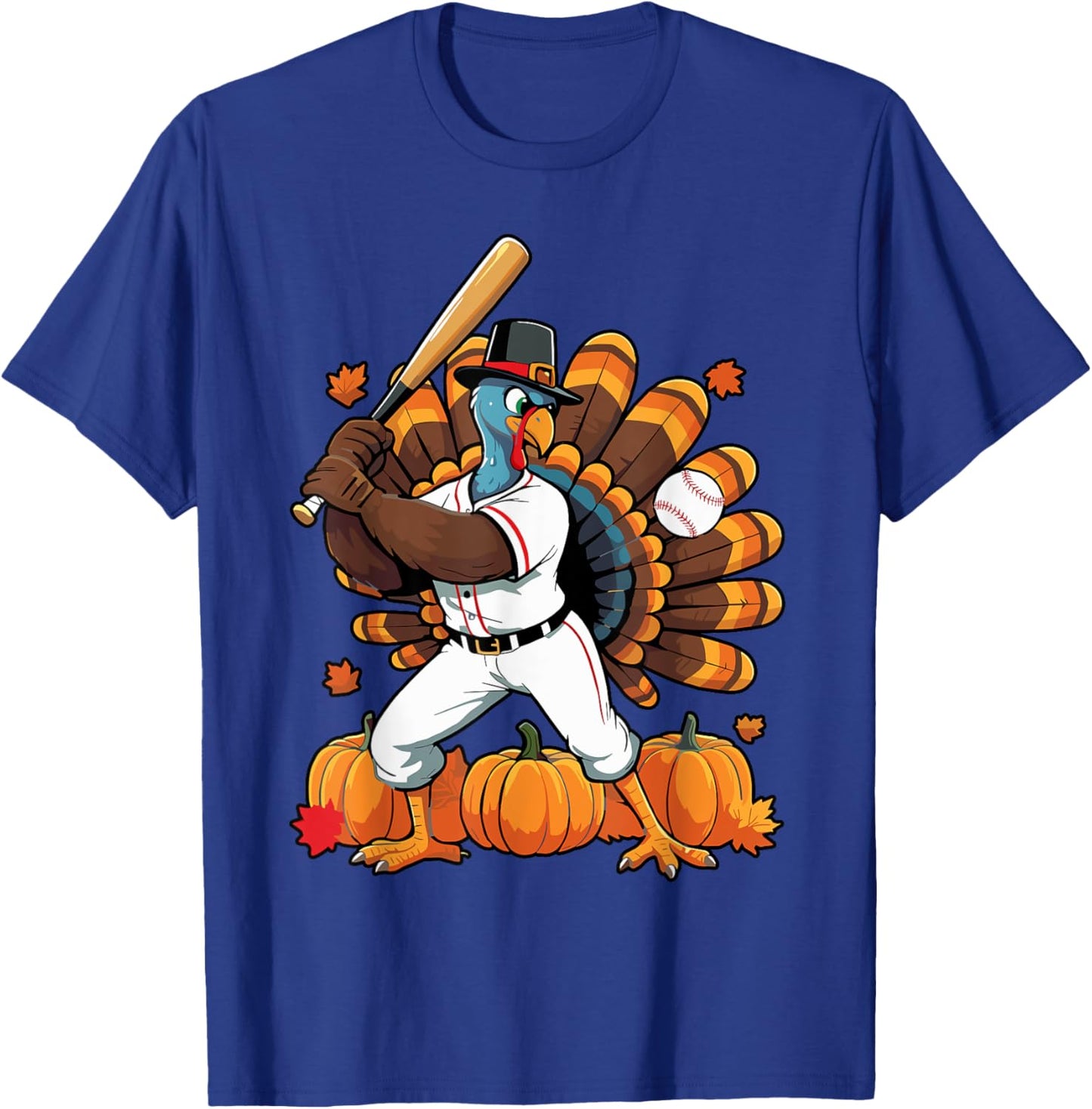 Turkey Playing Baseball Thanksgiving Baseball Player Boy Men T-Shirt - T-Shirt | Royal