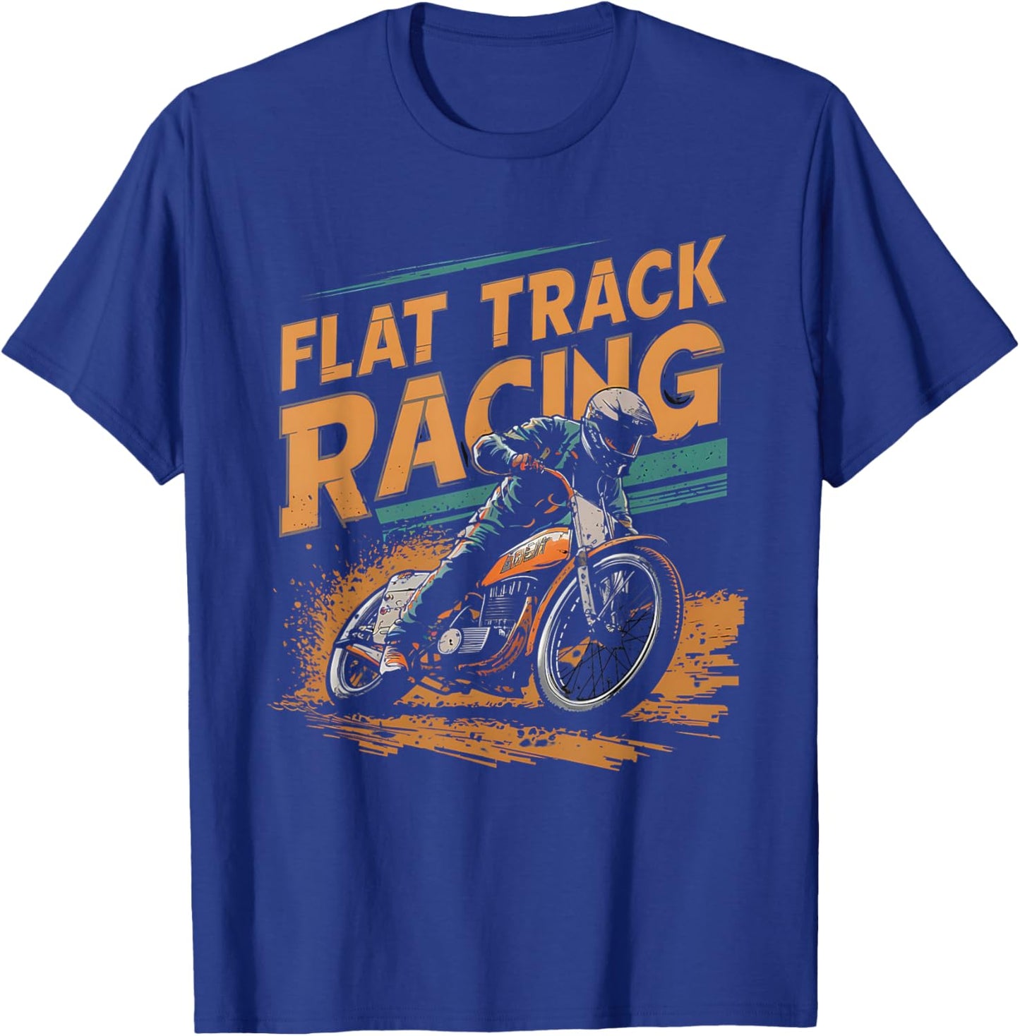 Flat Track Motorcycle Racing American Flag Speedway Dirt T-Shirt - T-Shirt | Royal