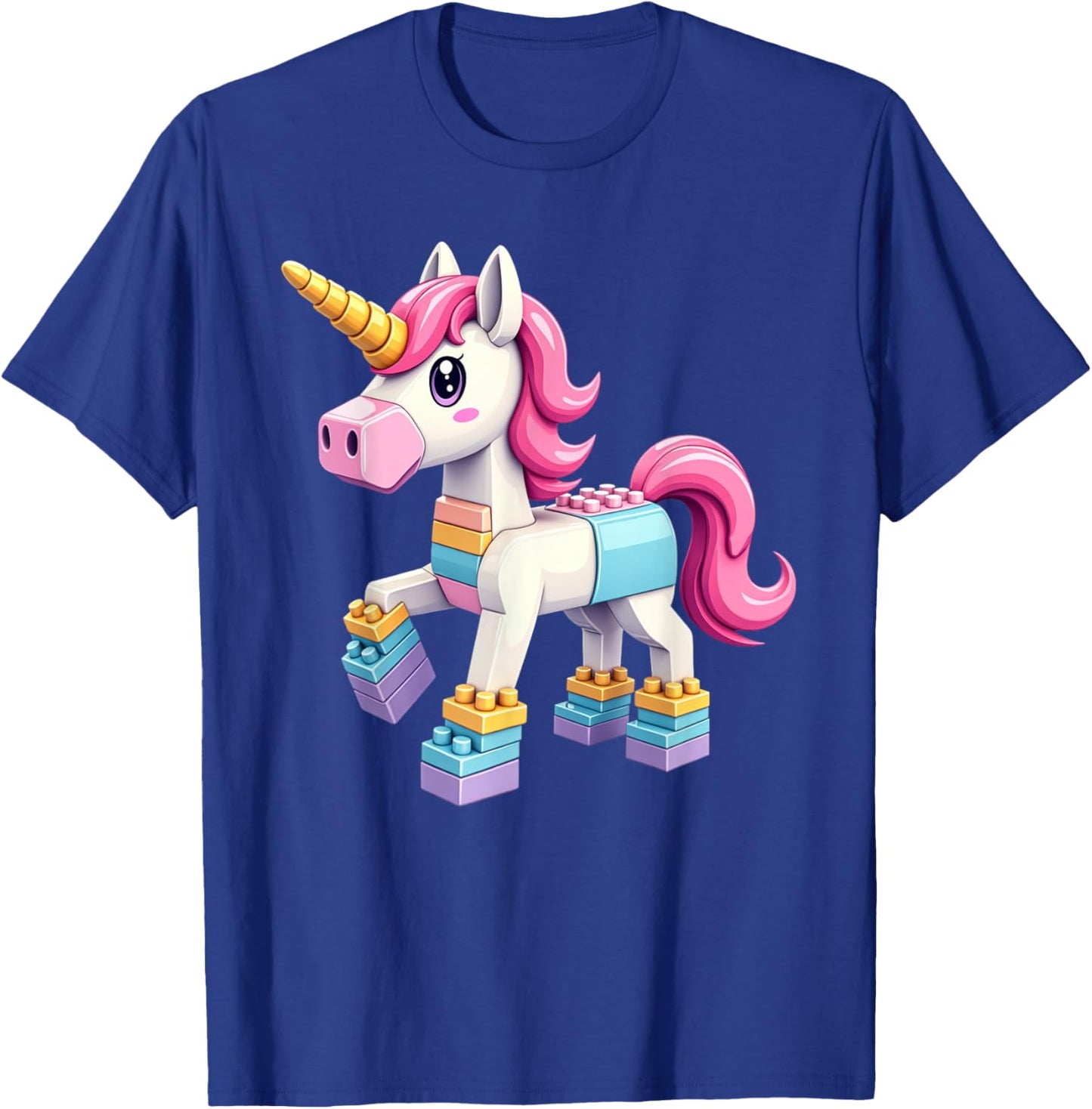 Block Building Unicorn Lover Master Builder Bricks T-Shirt - T-Shirt | Royal