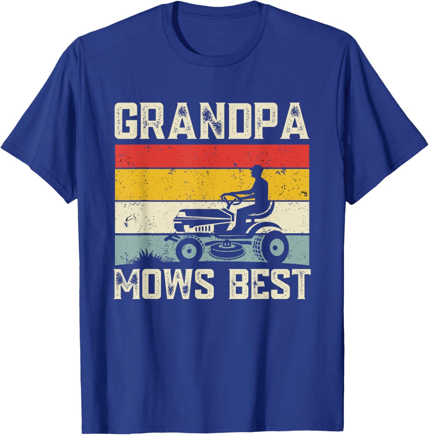 Grandpa Mows Best Retro Lawn Care Mowing Funny Father's Day T-Shirt - T-Shirt | Royal