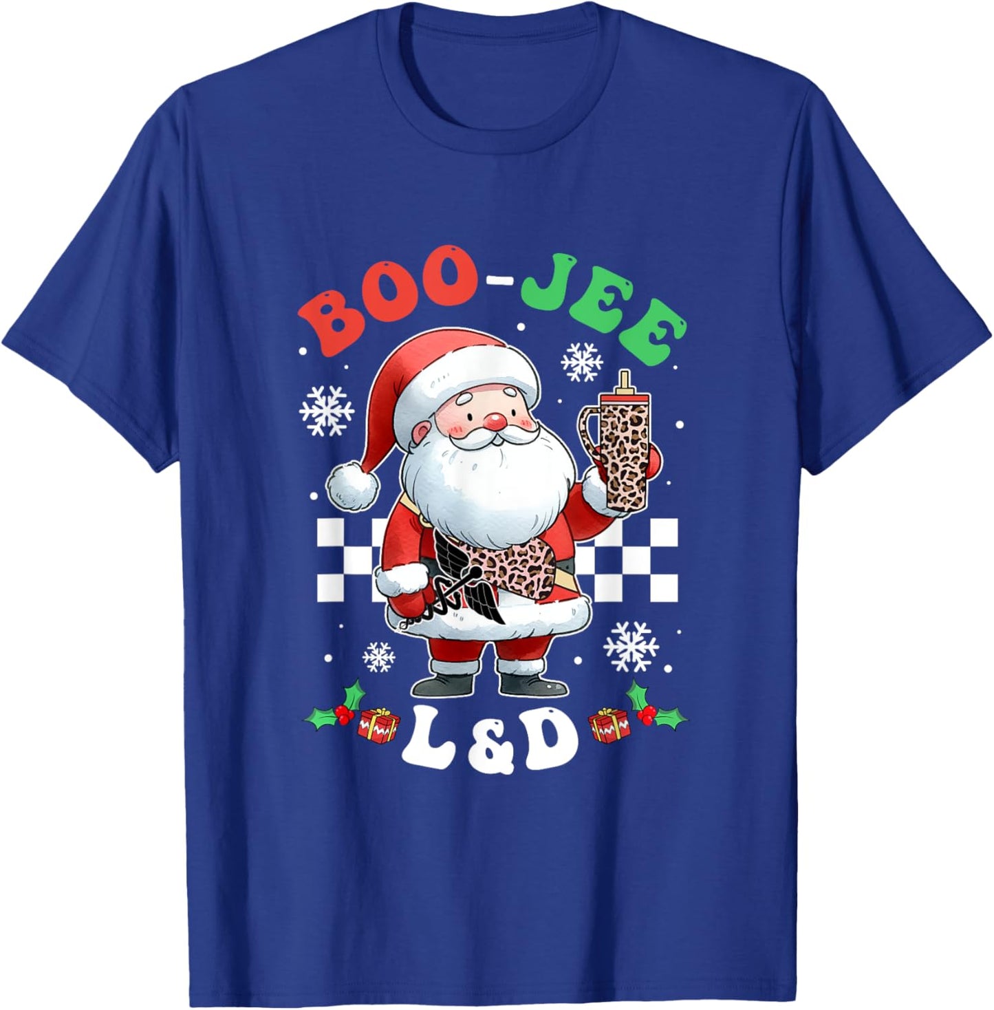 Groovy Bougie L&D Santa Christmas Matching Nurse Scrub Women T-Shirt - T-Shirt | Royal