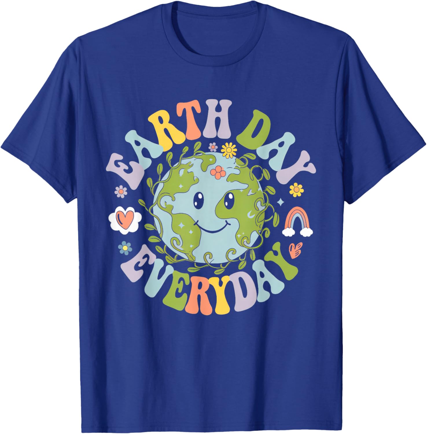 Groovy Earth Day Funny Cute Earth With Floral Earth Day 2026 T-Shirt - T-Shirt | Royal