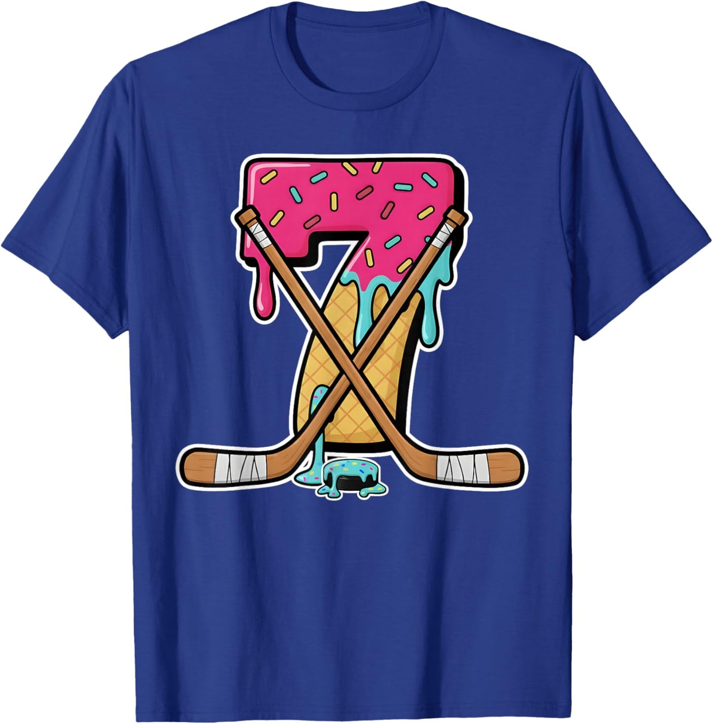 7 Year Old Hockey Ice Cream Drip Youth 7th Birthday Boys T-Shirt - T-Shirt | Royal