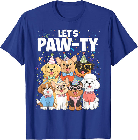 Dog Mom Birthday Dog Bday Boy Girl Let's Pawty Birthday T-Shirt - T-Shirt | Royal
