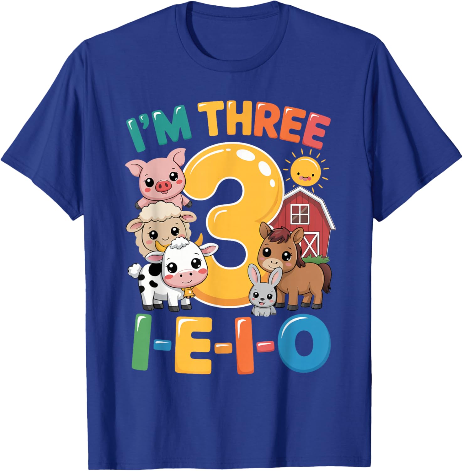 I'm Three I-E-I-O 3 Years Old Farm Animal Birthday Kids Boys T-Shirt - T-Shirt | Royal