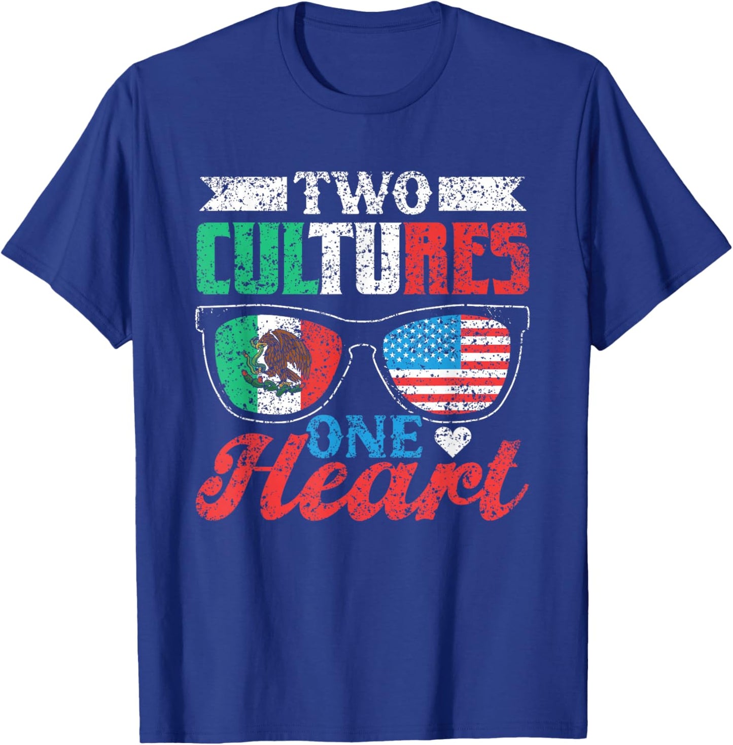 Two Cultures One Heart Usa Mexico America Mexican American T-Shirt - T-Shirt | Royal