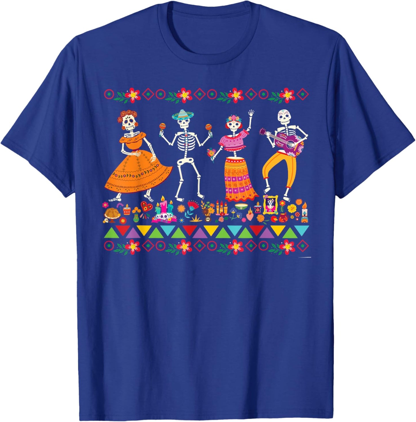 Dancing Skeletons Day of the Dead Mexican Dia de los Muertos T-Shirt - T-Shirt | Royal