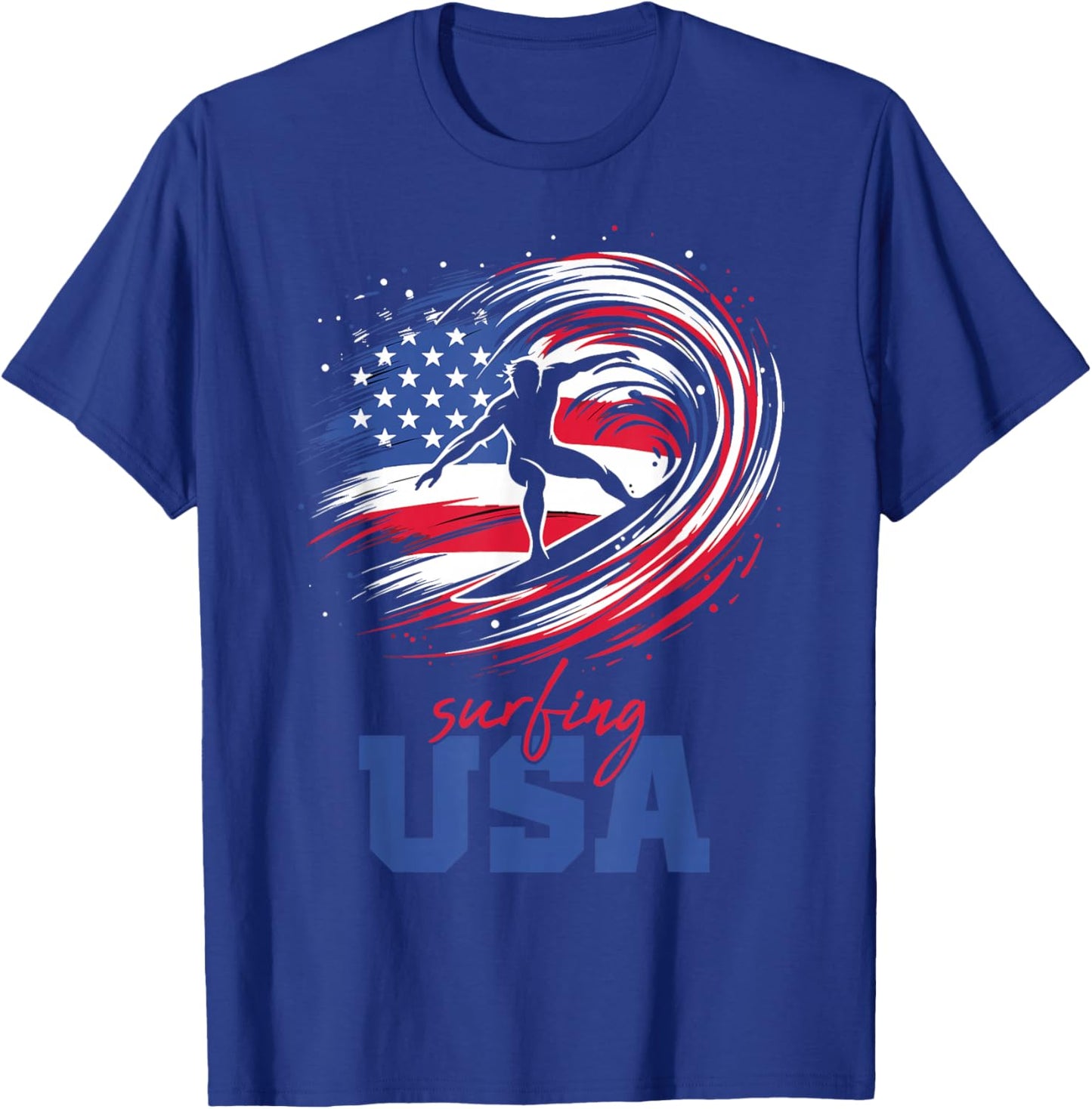 Surfing USA American Flag Surfer Patriotic T-Shirt - T-Shirt | Royal