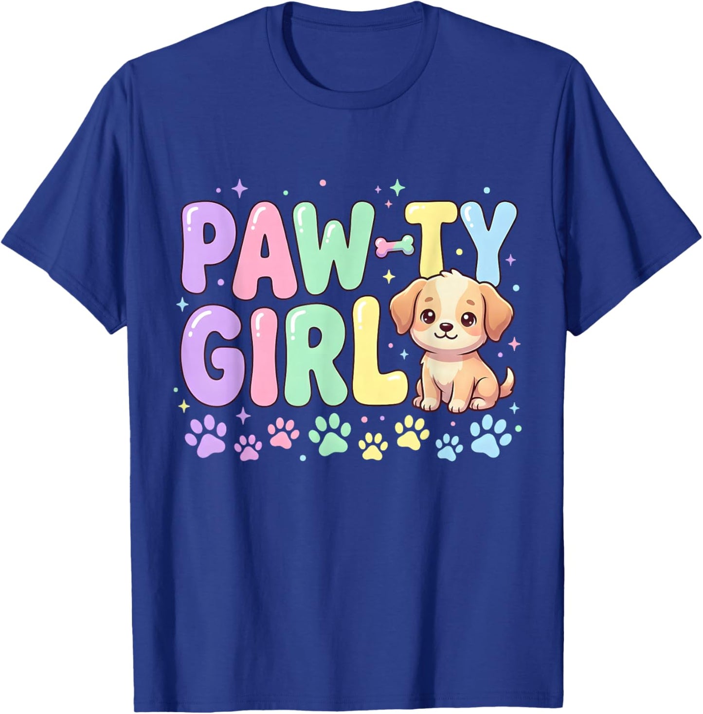 Let's Pawty Girl Birthday Dog Puppy Party Girl Kids Birthday T-Shirt - T-Shirt | Royal