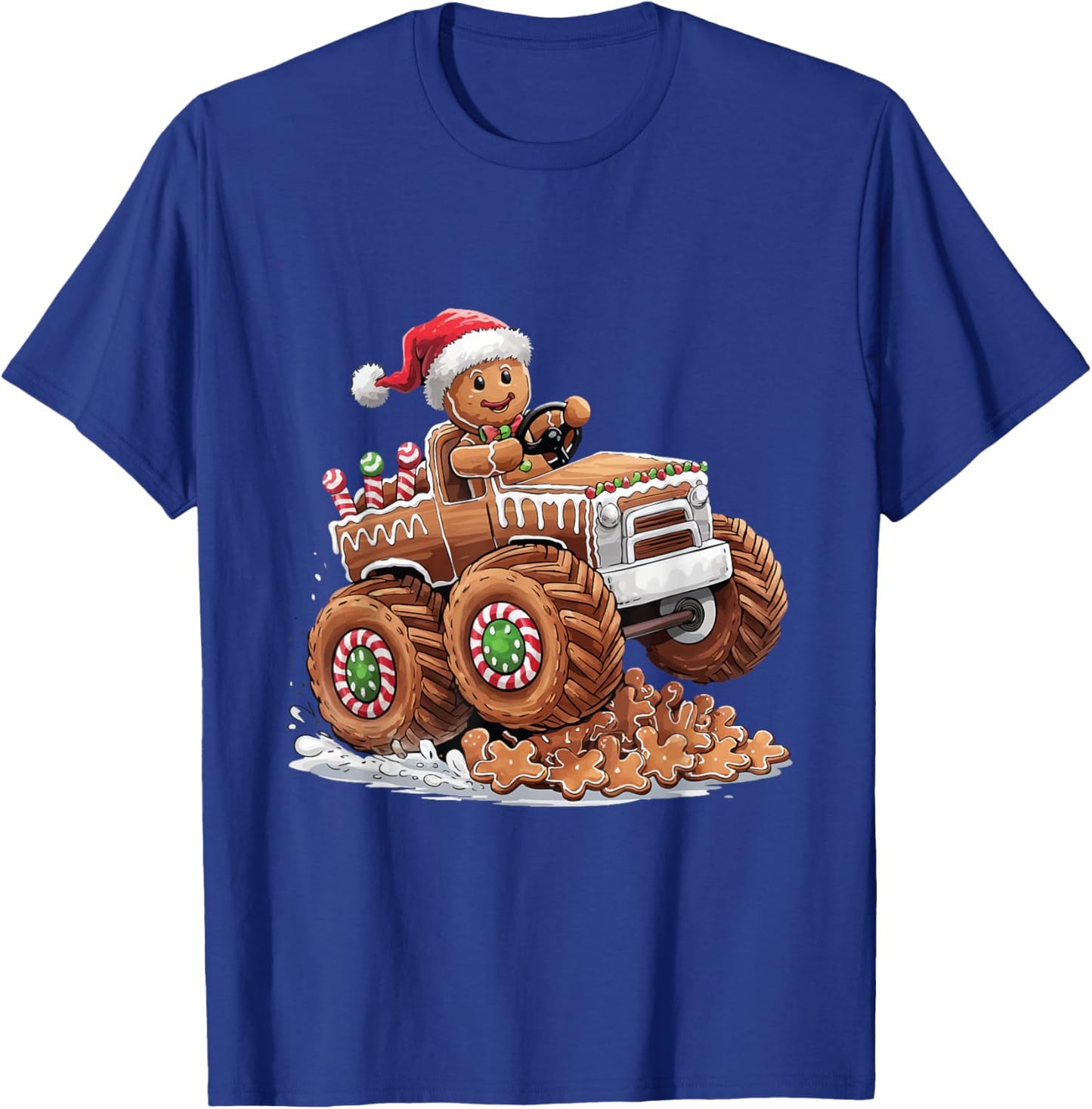 Monster Truck Gingerbread Man Funny Christmas Baking Cookies T-Shirt - T-Shirt | Royal