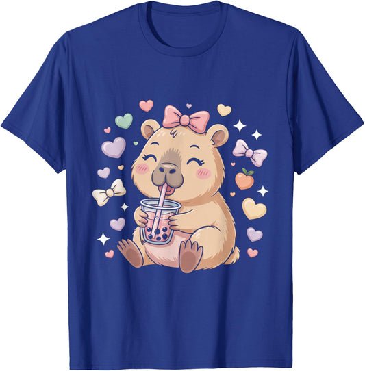 Cute Coquette Bow Capybara Girls Women T-Shirt - T-Shirt | Royal