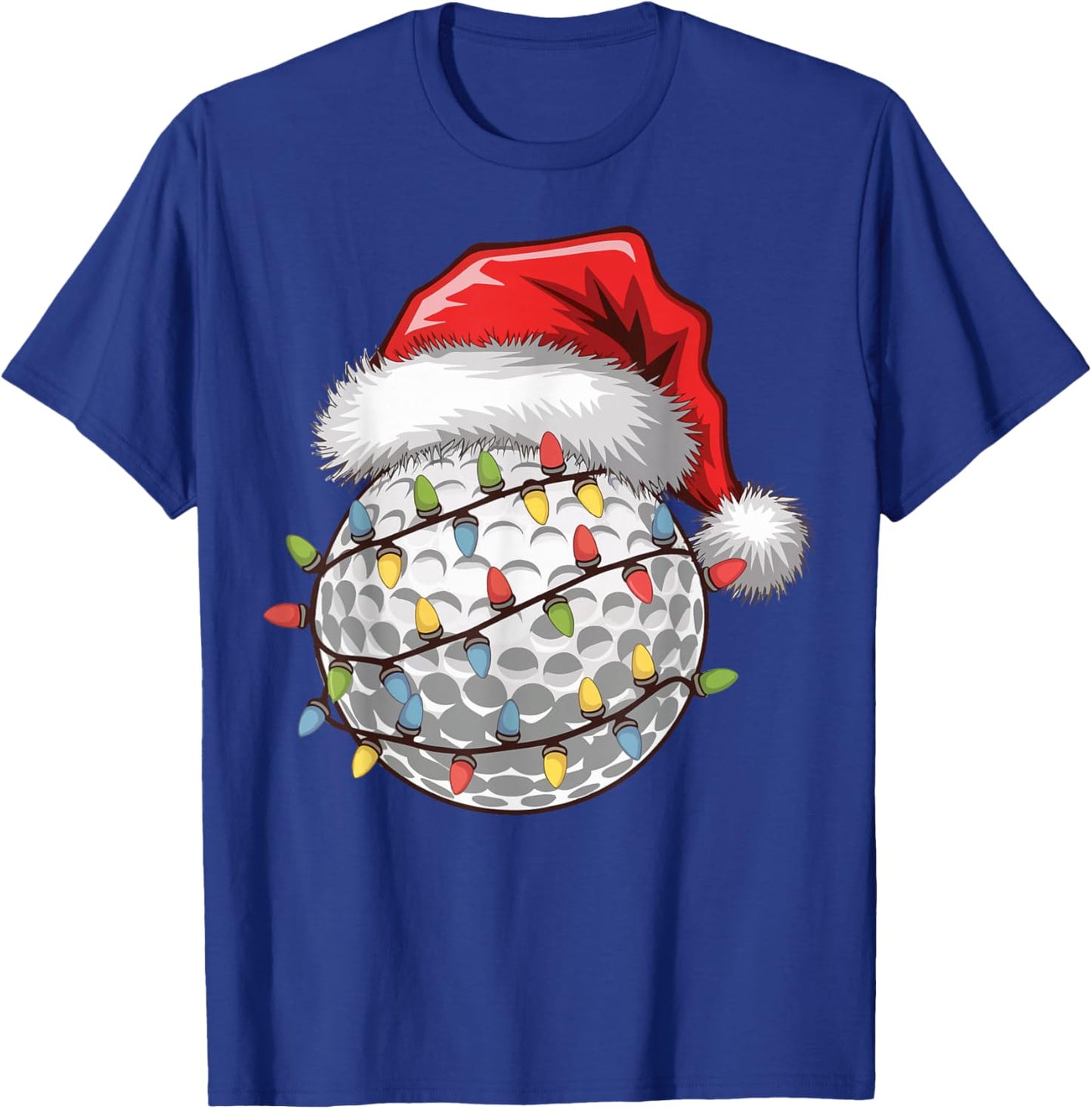 Golf Ball Santa Hat Christmas Tree Lights Golfing Golfer T-Shirt - T-Shirt | Royal